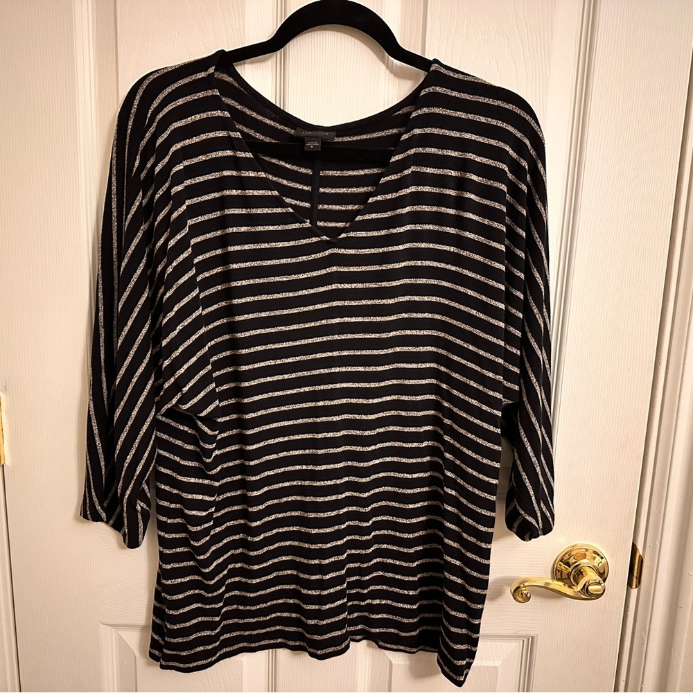 J. Jill Striped Black and Gray Women's Top Medium